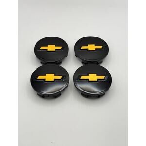 4x Chevrolet 58mm Wheel Center Caps Black Gold Bowtie Camaro Cruze Volt Cobalt